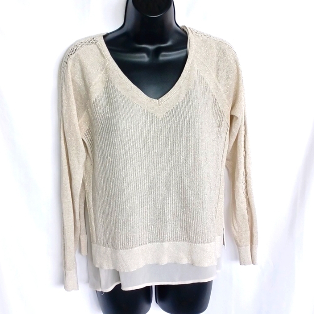 Lucky Brand Linen Sweater Women's S Gold Shimmer Lightweight Layered